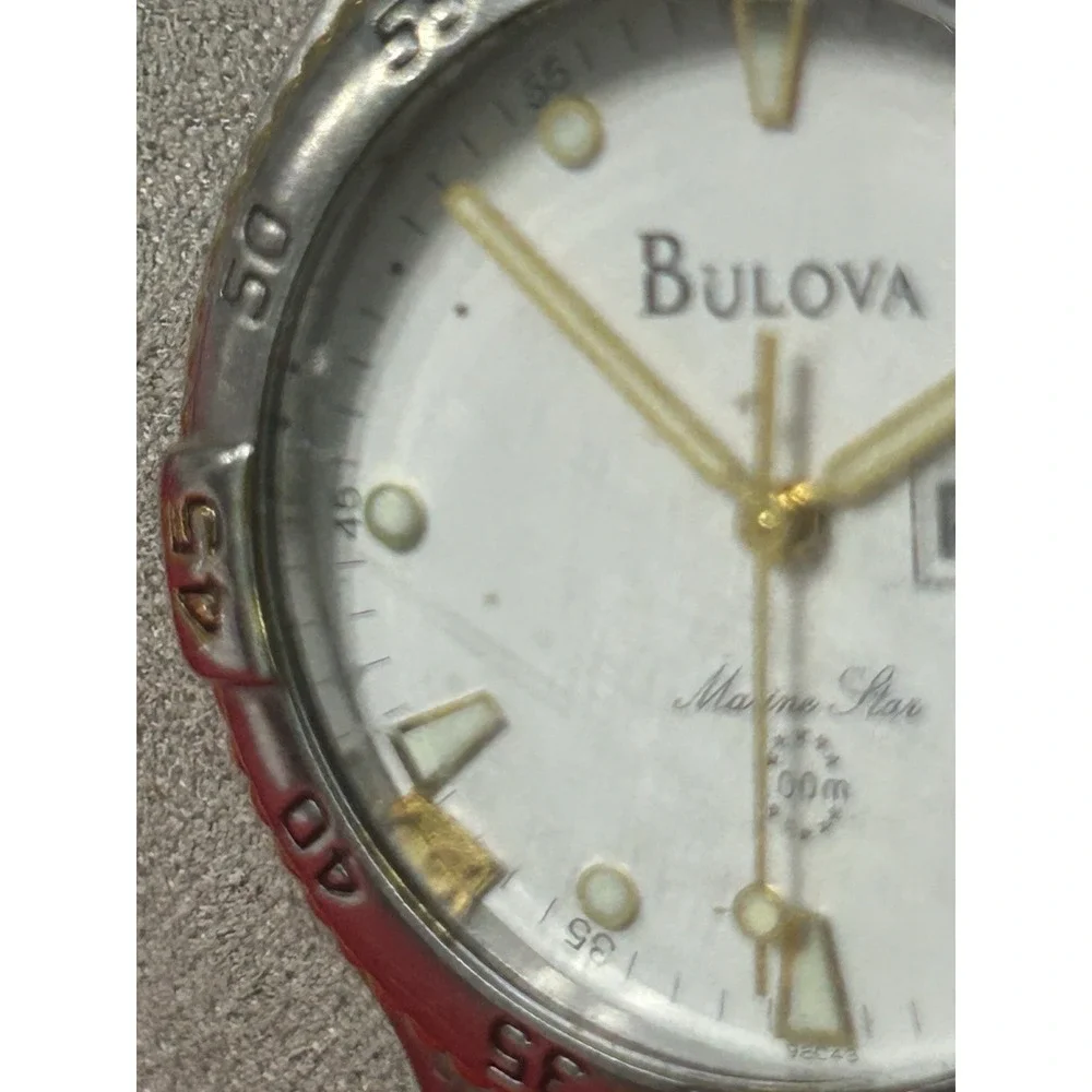 Bulova Marine Star Two-Tone Diver Day-Date White Dial Mens Watch READ